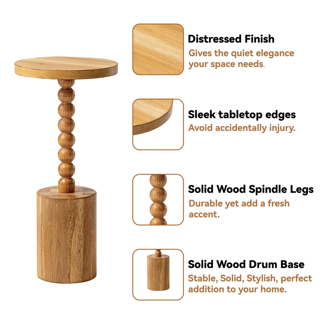 Wood Round Pedestal End Table With MDF Top And Solid Fir Wood Base