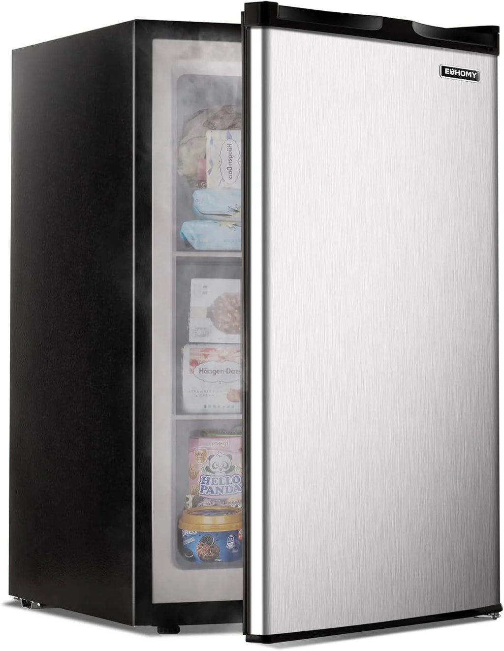 EUHOMY Compact Upright Freezer, 3.0 Cubic Feet, Silver Stainless Steel Door - MF-30-Y