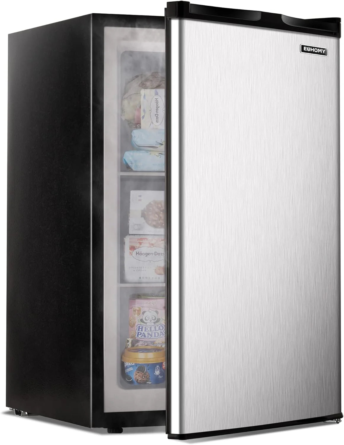 EUHOMY Compact Upright Freezer, 3.0 Cubic Feet, Silver Stainless Steel Door - MF-30-Y