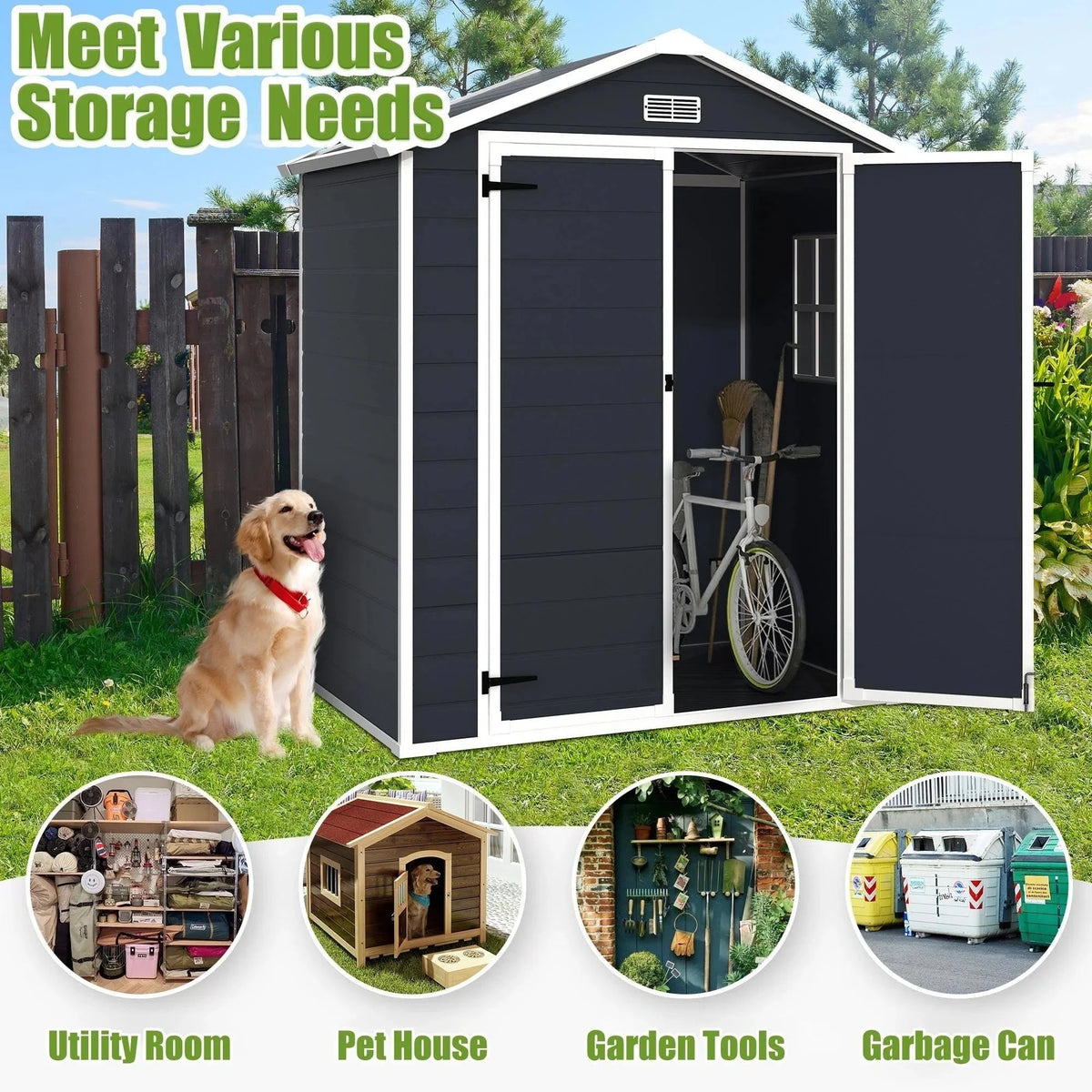 Enyopro Horizontal Resin Outdoor Storage Shed, 306Gal, 55.9in L x 29.52in W x 43.3in H