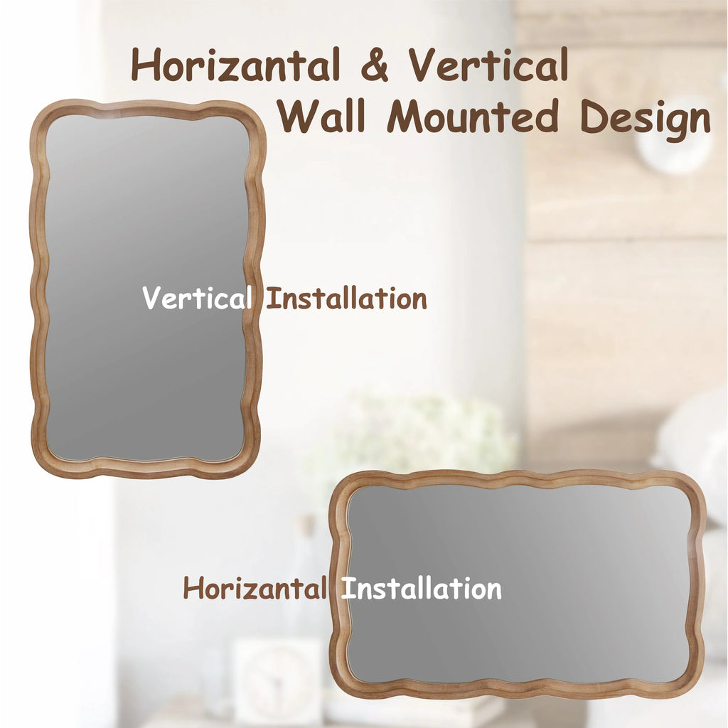 Curved Scallop Wood Frame Accent Mirror, 23.5 in L x 38 in W x 1 in H - Antique-Brown Or White