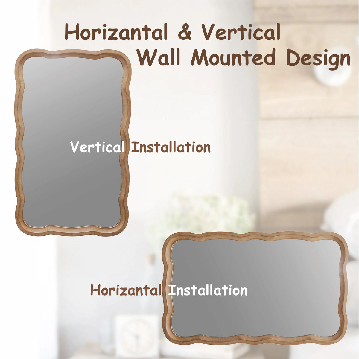 Curved Scallop Wood Frame Accent Mirror, 23.5 in L x 38 in W x 1 in H - Antique-Brown Or White