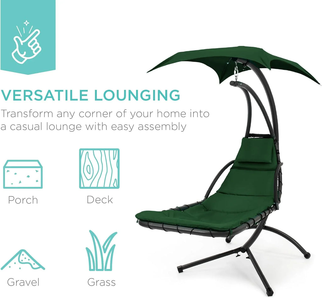 Best Choice Products Outdoor Hanging Steel Chaise Lounge Chair With Canopy, Charcoal Gray - SKY5871