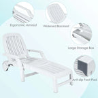 Folding Plastic Outdoor Chaise Lounge Chair With Wheels, 6-Position, 65.5 x 29 x 16.5-37 in, 330 lbs