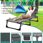 Slsy 5-Position Adjustable Folding Lounge Chair And Cot - 75.2" x 25.6" x 11.8"
