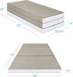 Best Choice Products Queen-Size 4in Tri-Fold Foam Mattress With Carry Case - Grey