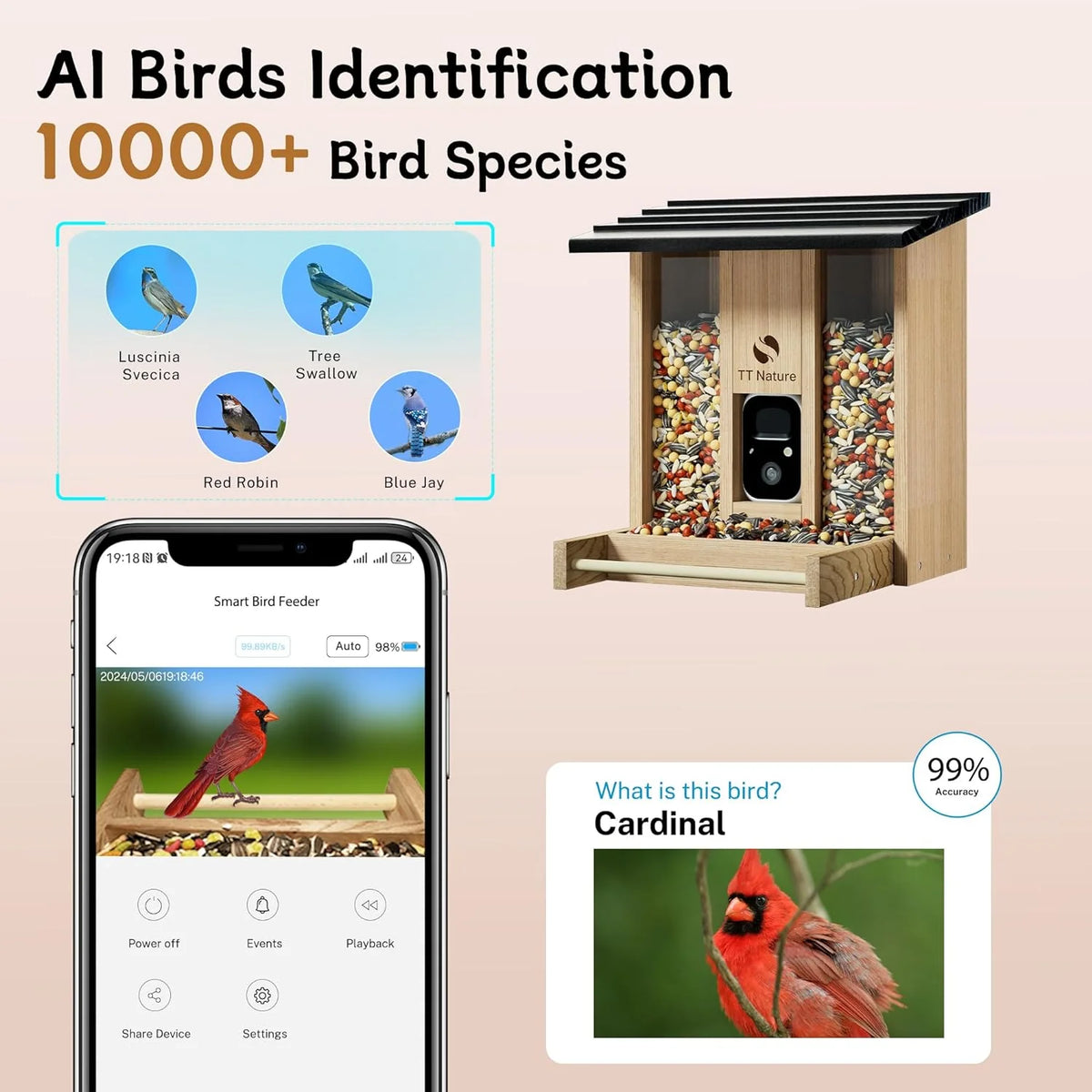 Solar Powered Smart Bird Feeder With Camera, 1080P HD Video, 5200mAh Battery - WEINIAO-SS