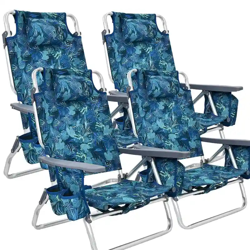 Costway Folding Backpack Beach Chairs 4-Pack, 5-Position Adjustable