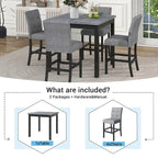 5 Piece Counter Height Wood Dining Set With Rectangle Table And 4 Upholstered High-Back Chairs - 35.4x35.4x36in