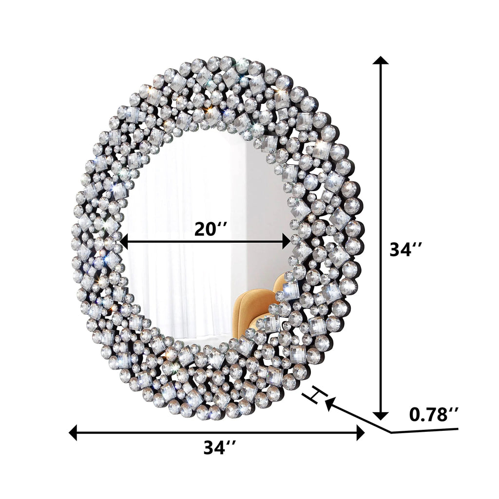 Round Crystal Accent Decorative Wall Mirror - 18/24/34 in
