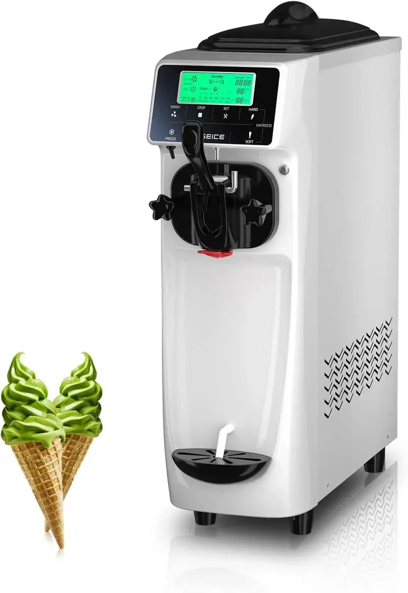 Commercial-Grade Single-Flavor Soft Serve Ice Cream Machine, 3.2-Gallon Countertop, White